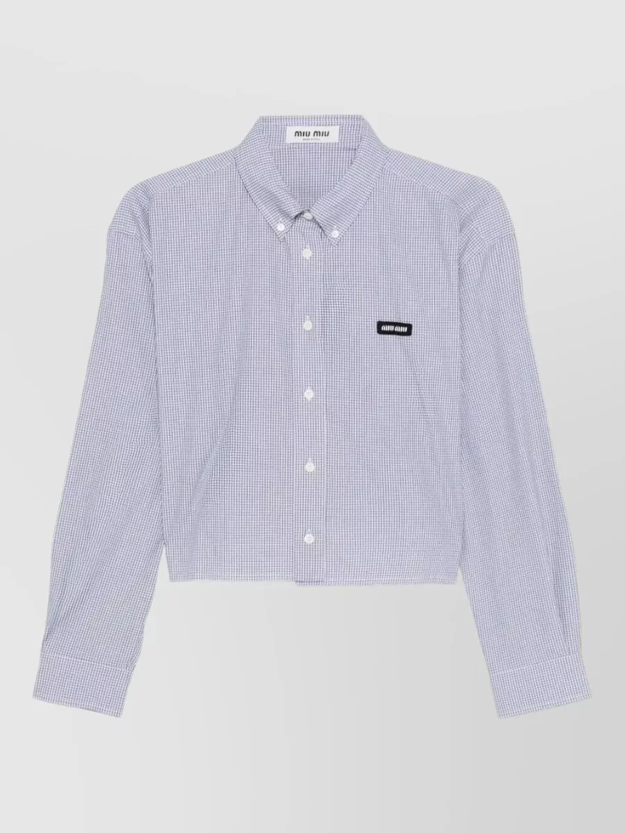 Miu Miu Check Pattern Cropped Poplin Button Shirt