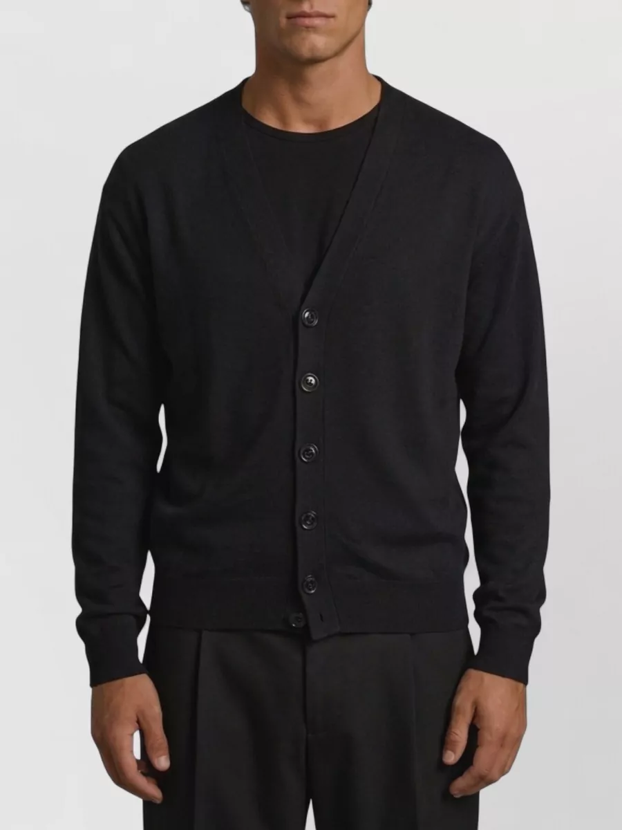 Lemaire Ribbed asymmetric v-neck wool-blend cardigan