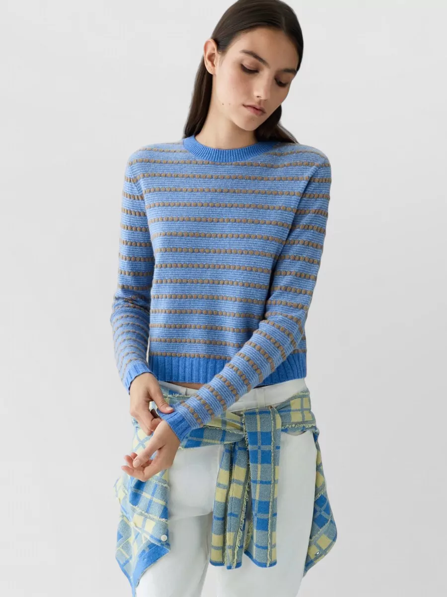 Guest In Residence Cashmere Striped Ribbed Cropped Crewneck Sweater