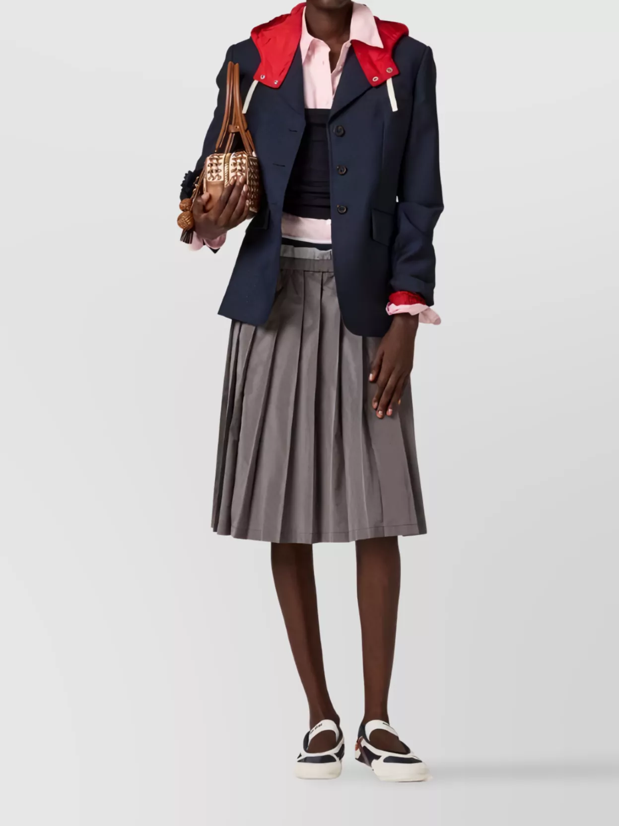 Miu Miu Mid-length Pleated Skirt Elastic Waistband In Gray