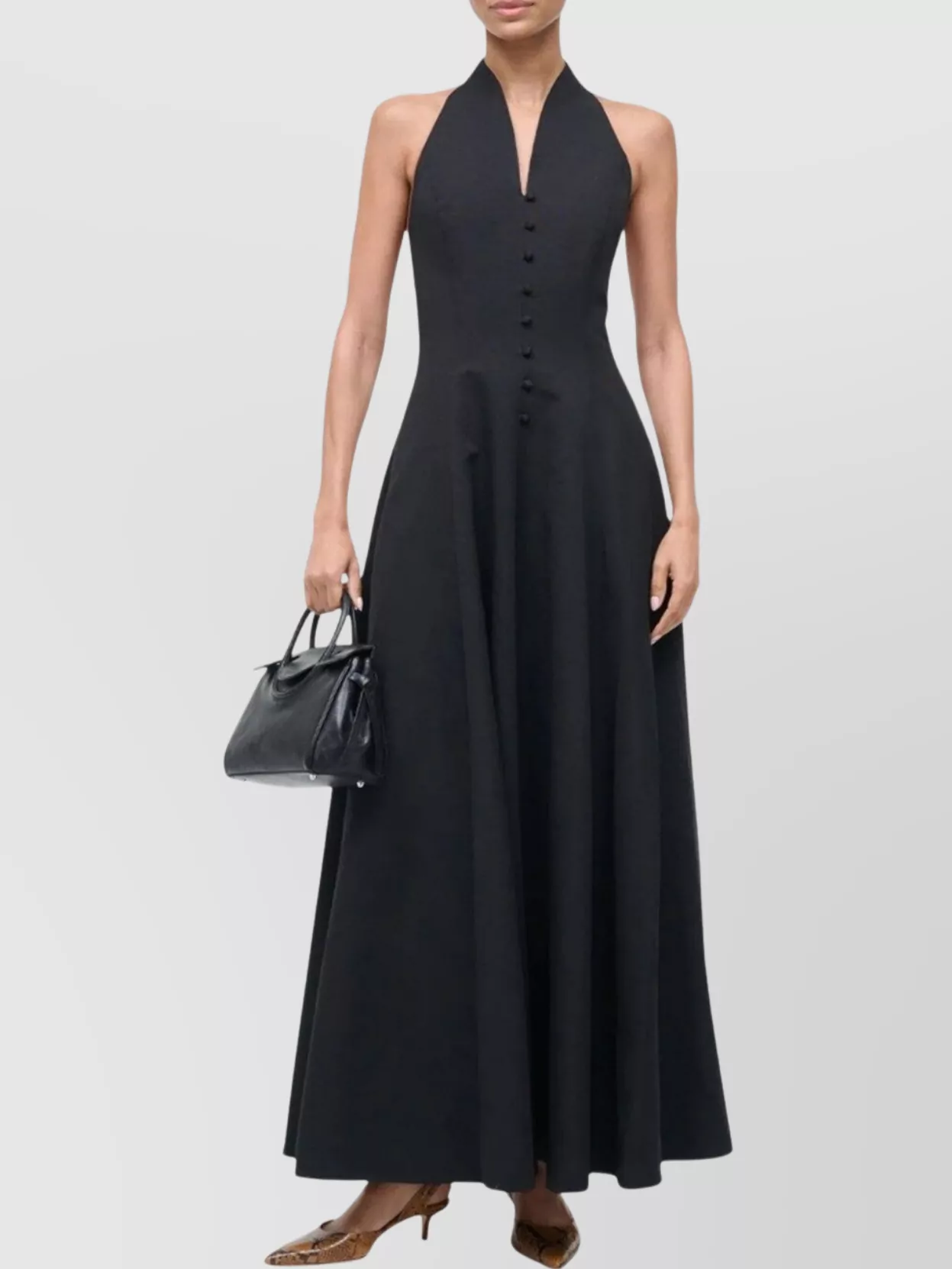 Staud Halterneck Open Back Floor-length Dress In Black
