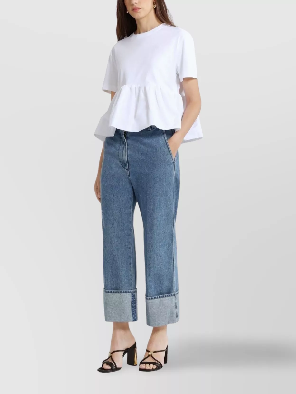 Patou Crew Neck Ruffle Hem Peplum T-Shirt