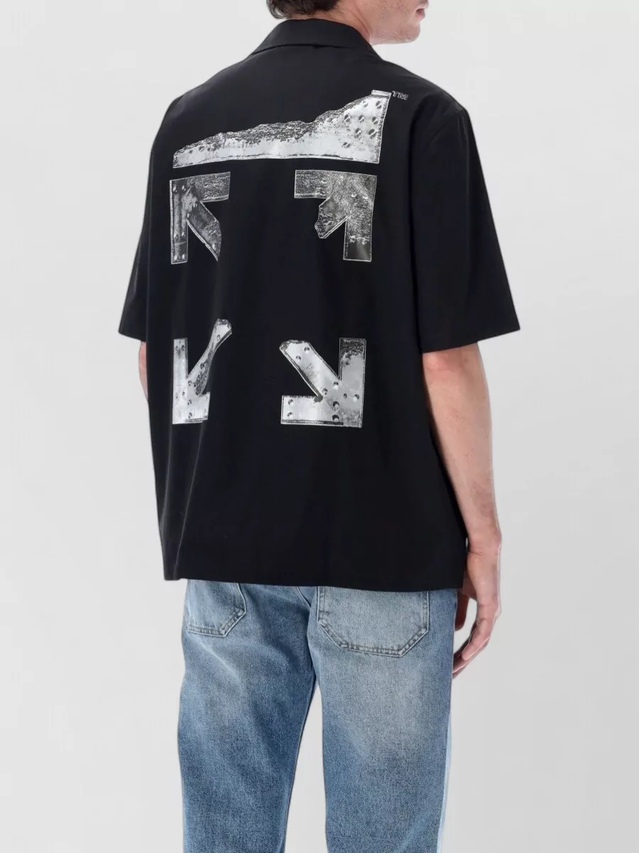 Off-White Cotton Printed Short-Sleeve Bowling Shirt
