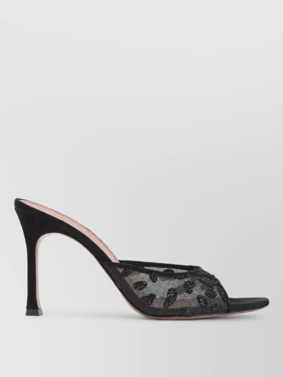 Amina Muaddi Leather Mesh Mules