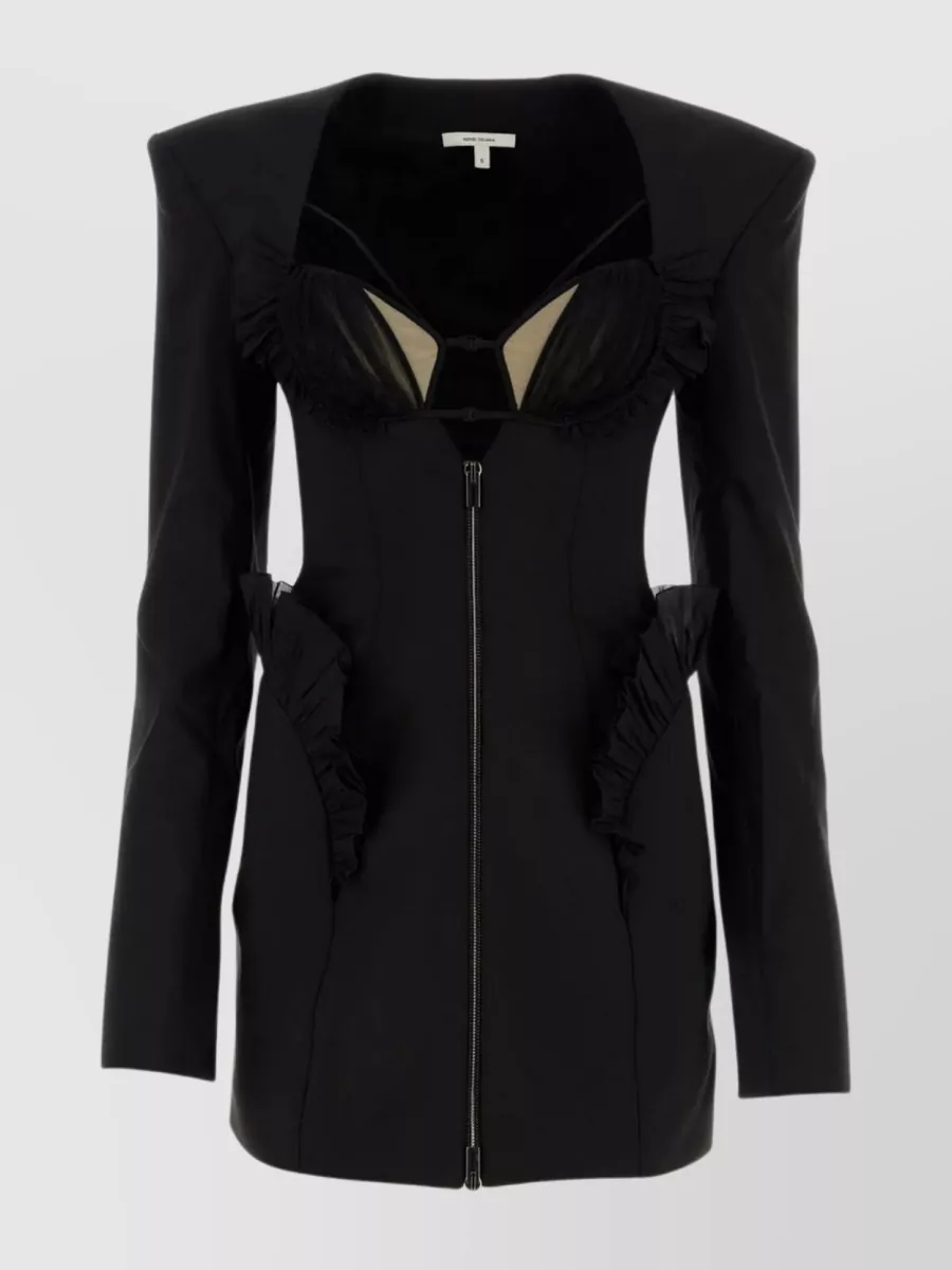 Shop Nensi Dojaka Sleeve Slit Wool Dress With Unique Neckline In Black
