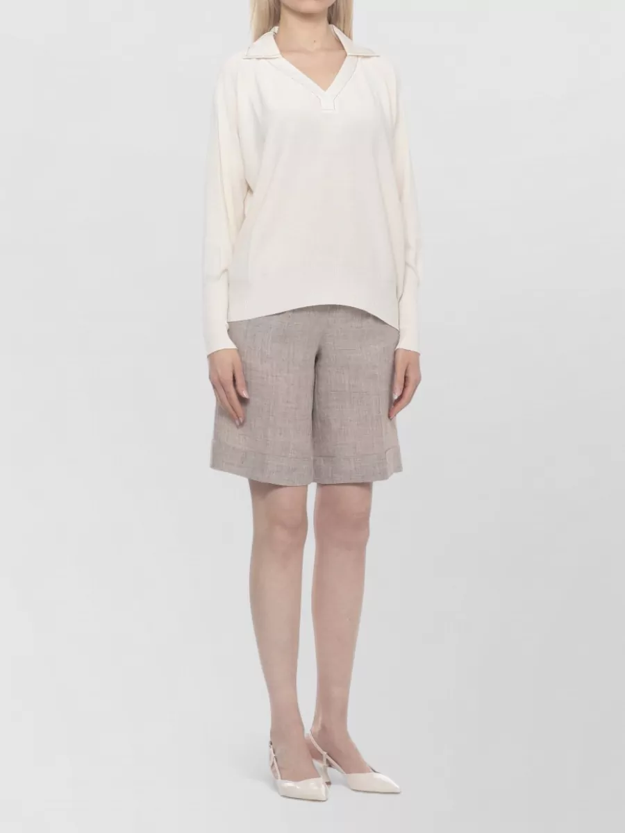 D.exterior Ribbed Long-Sleeve Polo Top