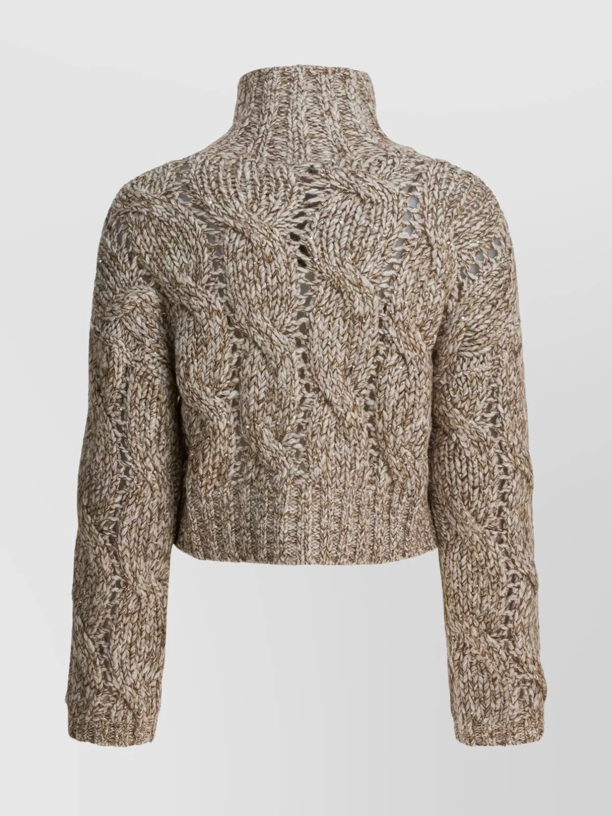 Brunello Cucinelli Cropped Cable Knit High Neck Sweater In Gold