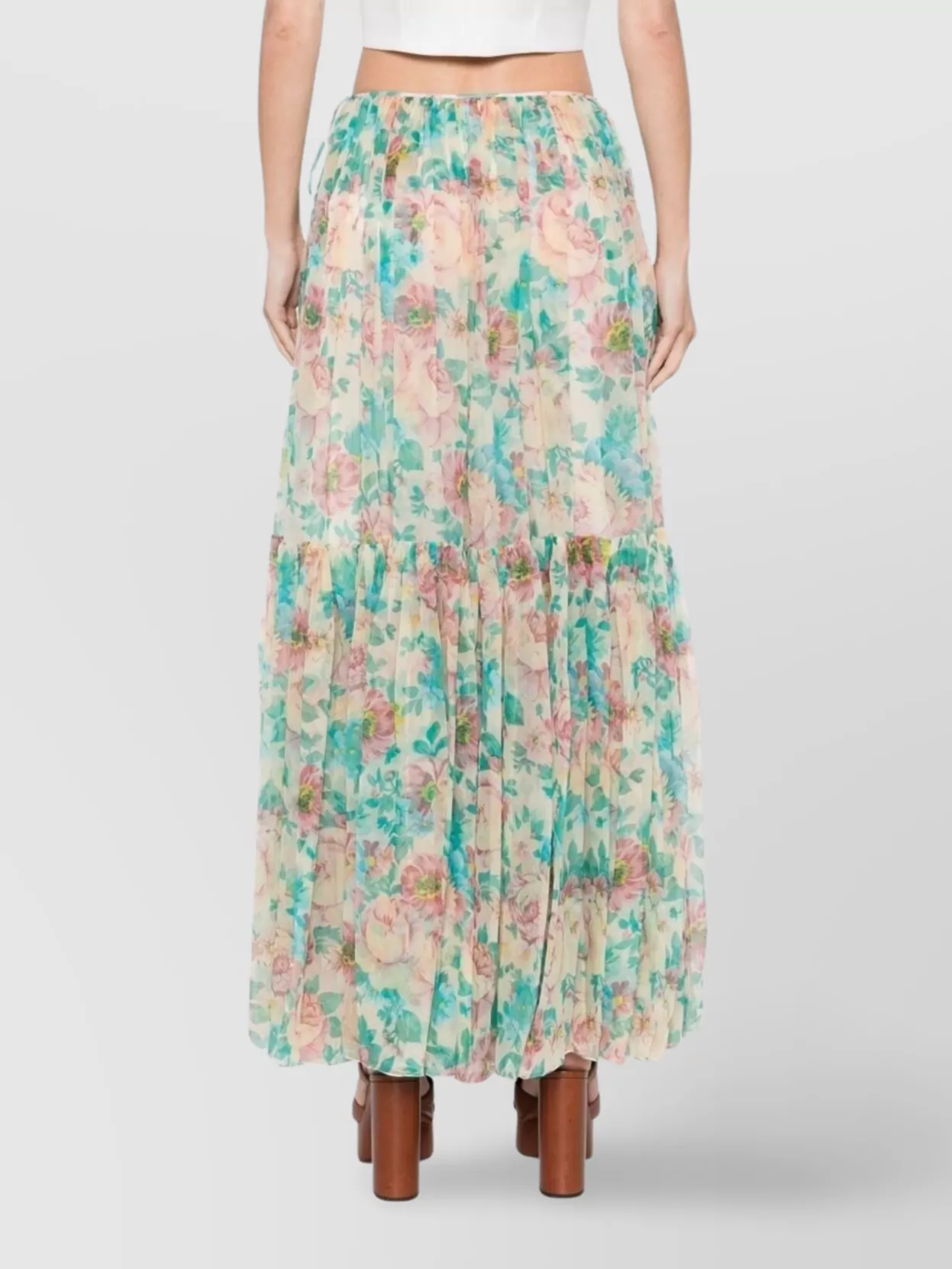 Chloé Pleated Tiered Floral-print Silk-chiffon Maxi Skirt