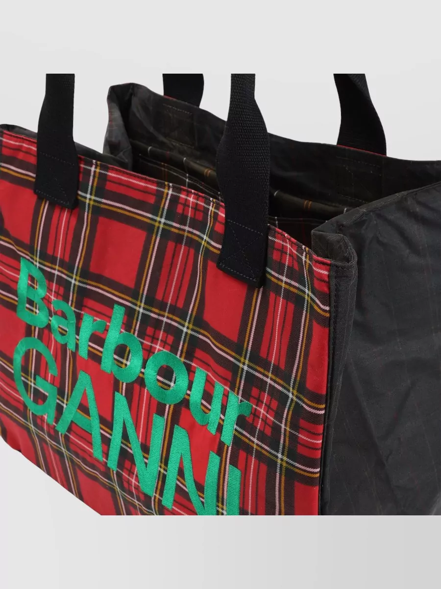 Barbour Ganni Waxed Cotton Tartan Tote Bag In Red