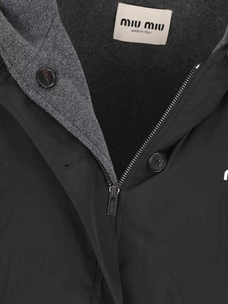 Miu Miu Single-Breasted Hooded Parka Coat