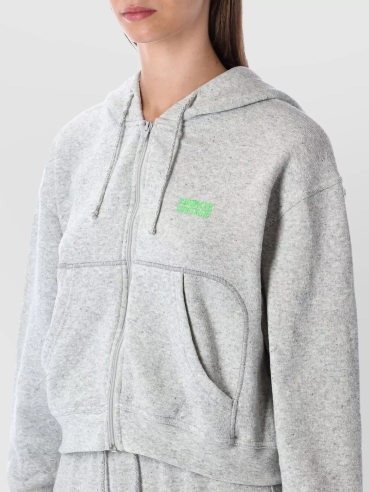 American Vintage Casual Zip Hoodie With Drawstring And Pockets