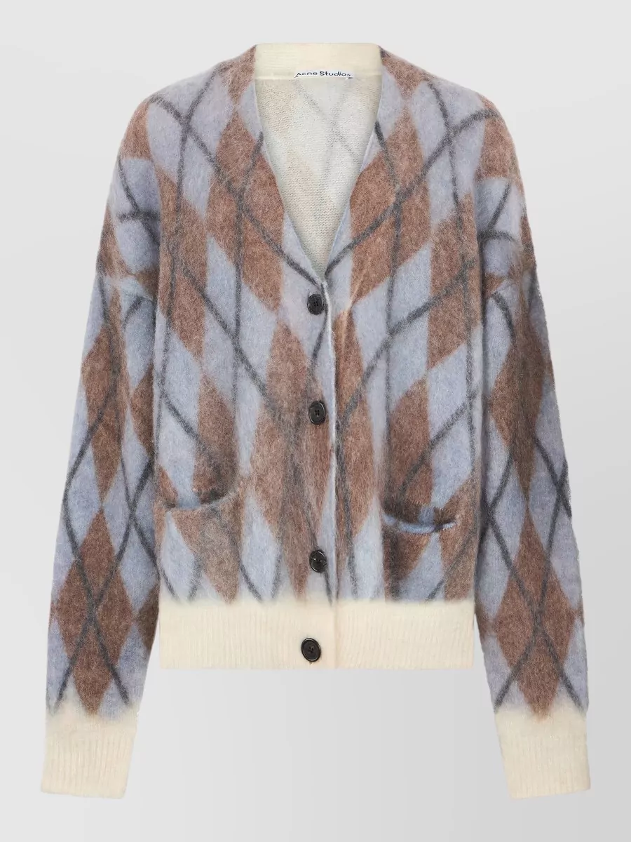 Acne Studios v-neck ribbed diamond-pattern cardigan