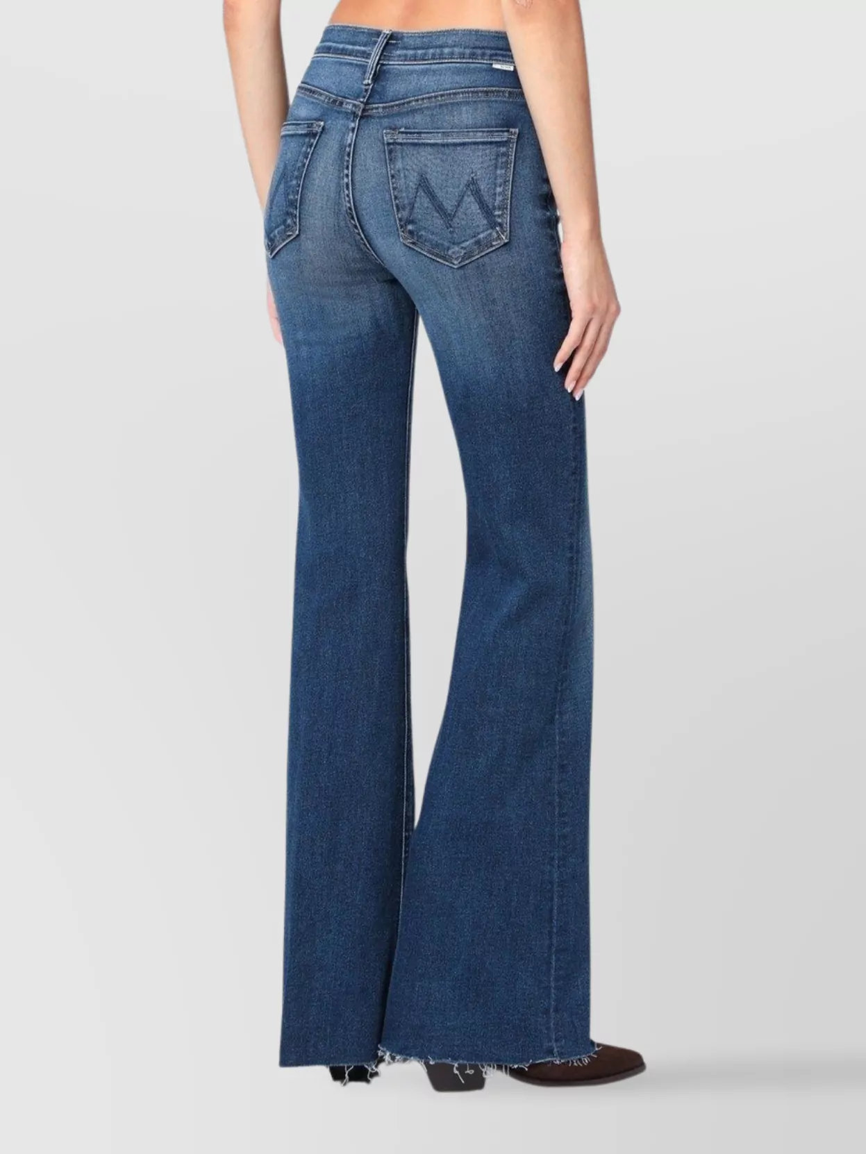 Mother Flared Jeans Belt Loops Distressed Hem In Blue