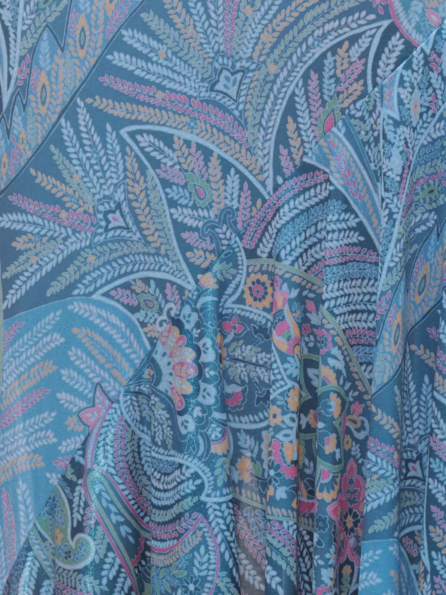 Etro Paisley-Print V-Neck Sleeveless Asymmetric Ruffled Midi Dress