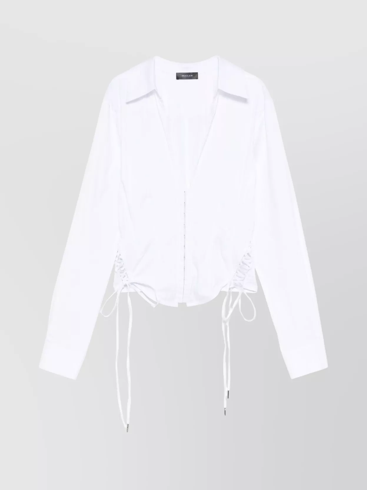Mugler Slim Fit V-neck Optical White Organic Cotton Shirt Women In White