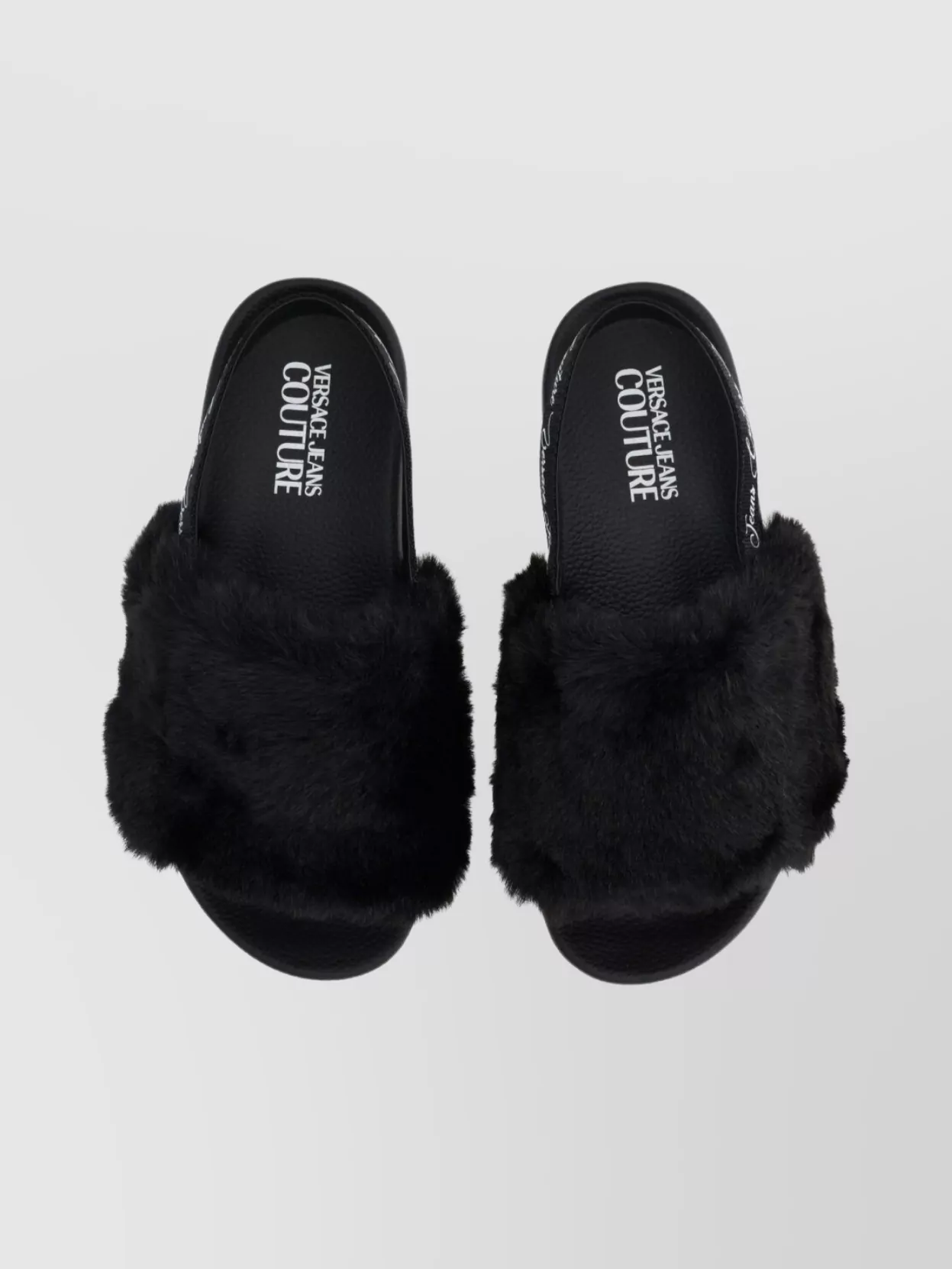 Versace Jeans Couture Faux Fur Strap Flat Sandals Open Toe