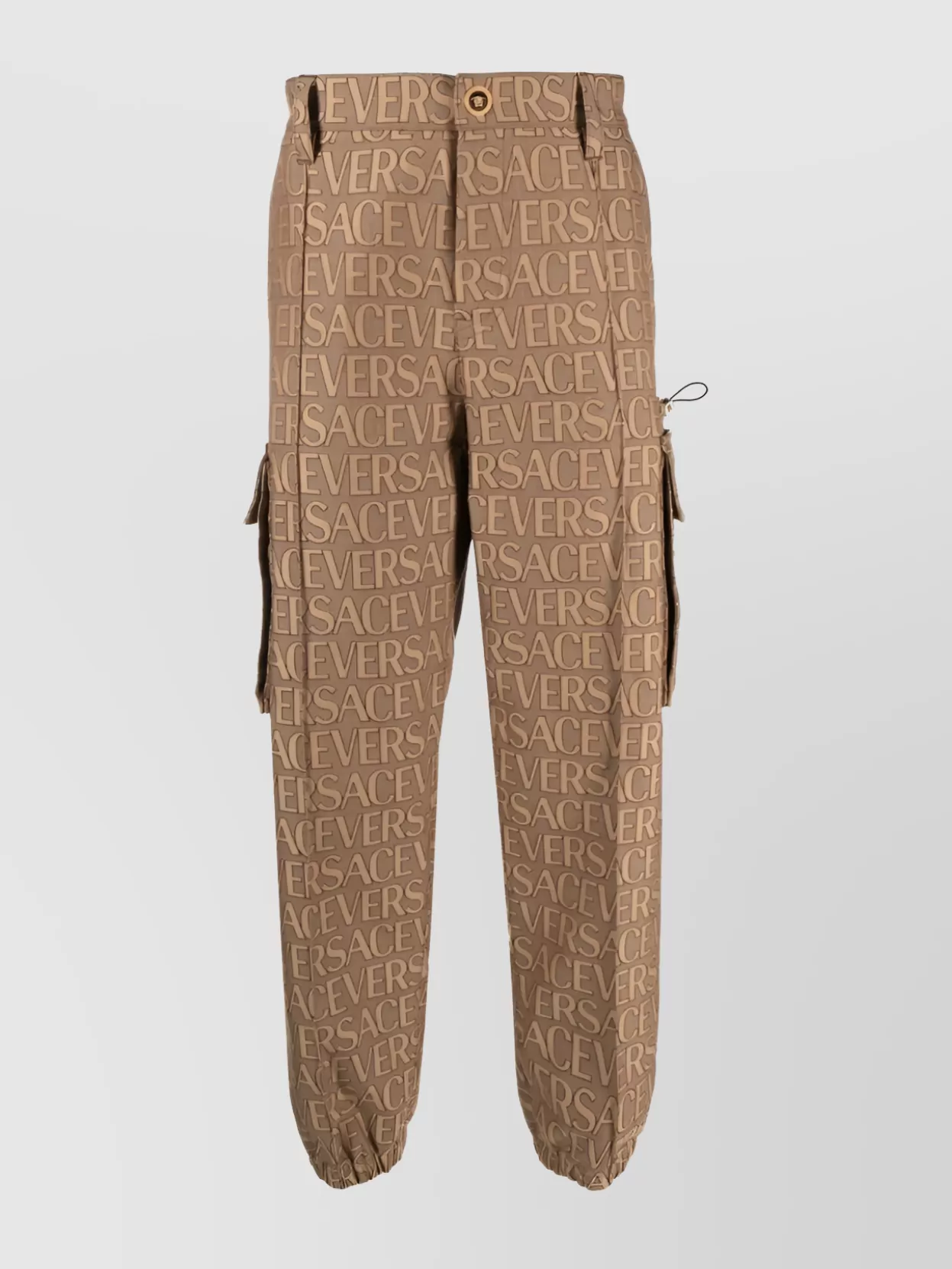 Shop Versace Allover Embossed Logo Cargo Pants In Cream