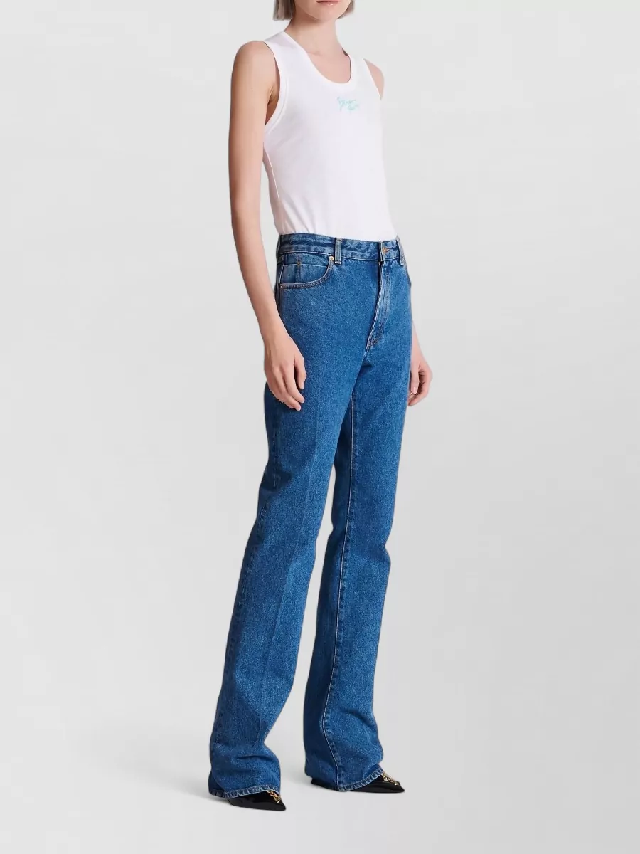 Balmain Straight Leg Jeans Contrast Stitching Belt Loops