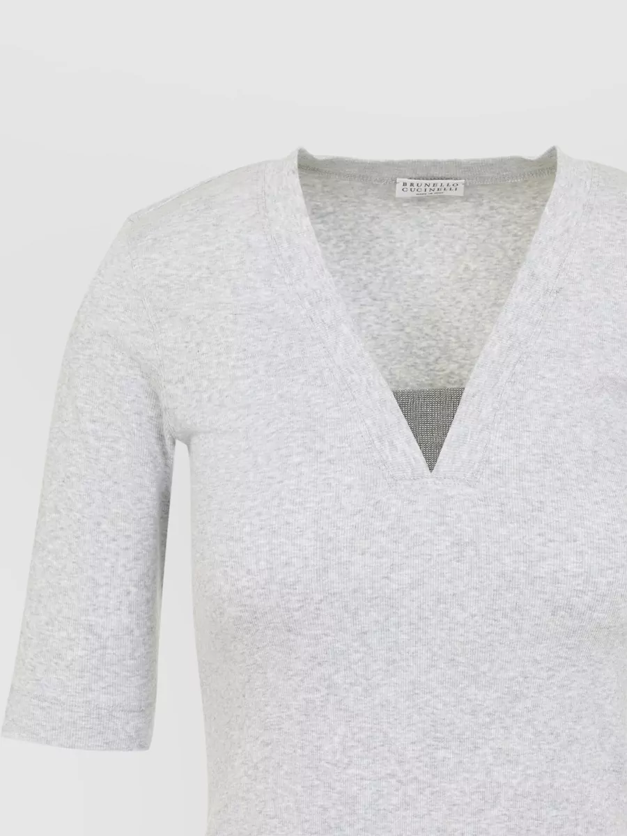 Brunello Cucinelli V Neck Knit Top Three Quarter Sleeves