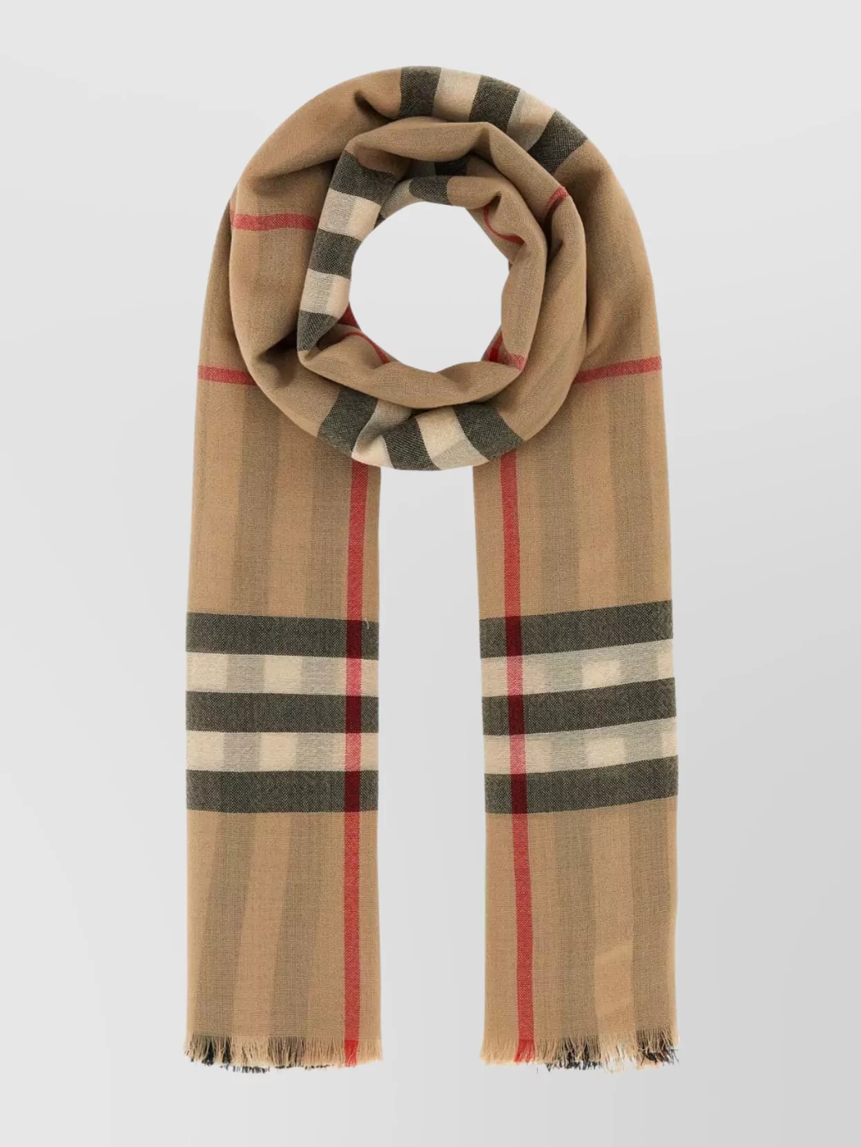 Shop Burberry Woolen Checkered Scarf With Fringed Edges