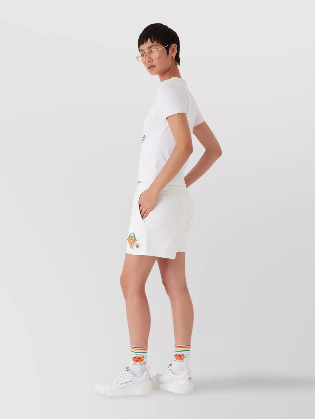 Casablanca Mascot Patch Fleece Shorts And Pockets In White