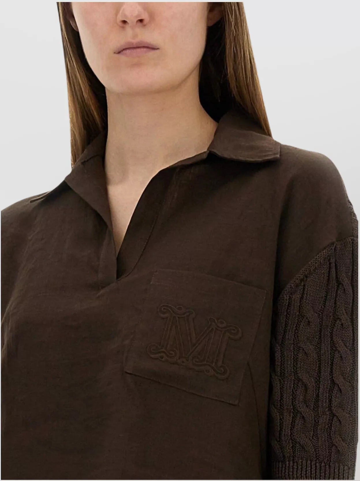 Max Mara Polo Shirt With Cable Knit Sleeves