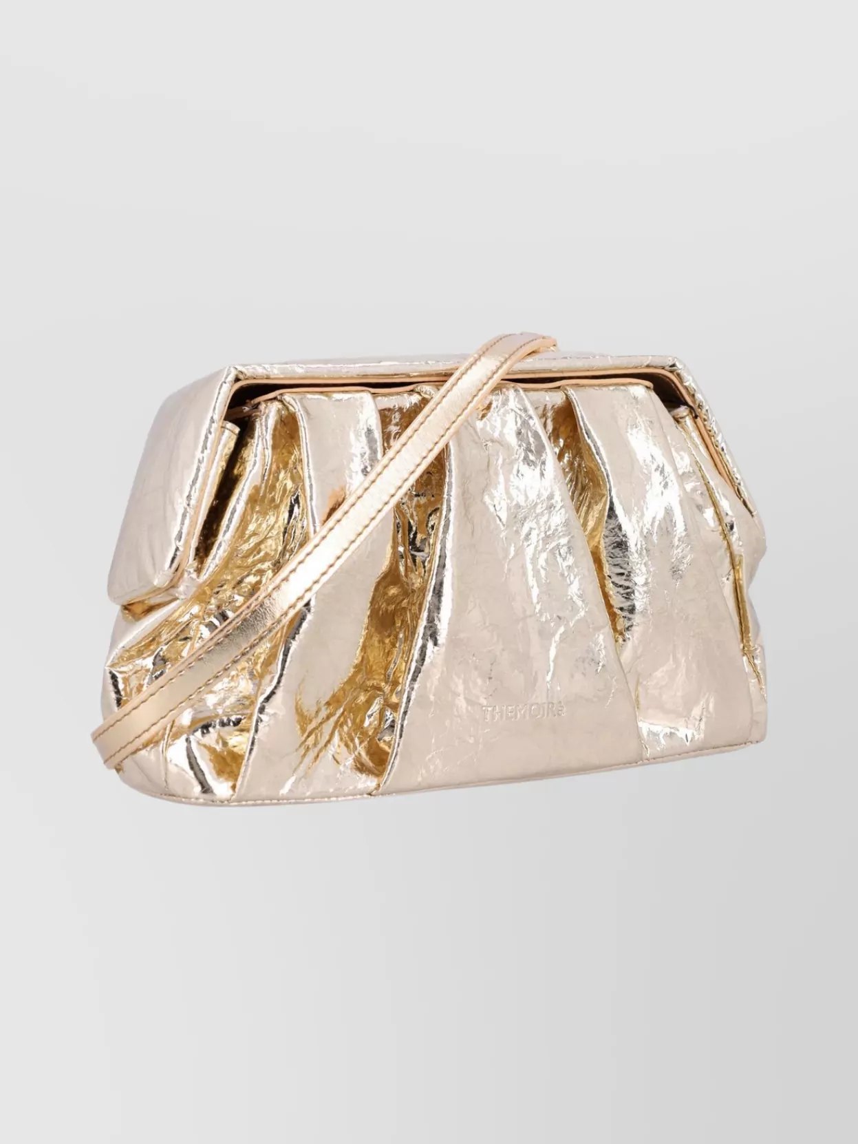 Themoiré Metallic Pleated Clutch Bag Shoulder Strap