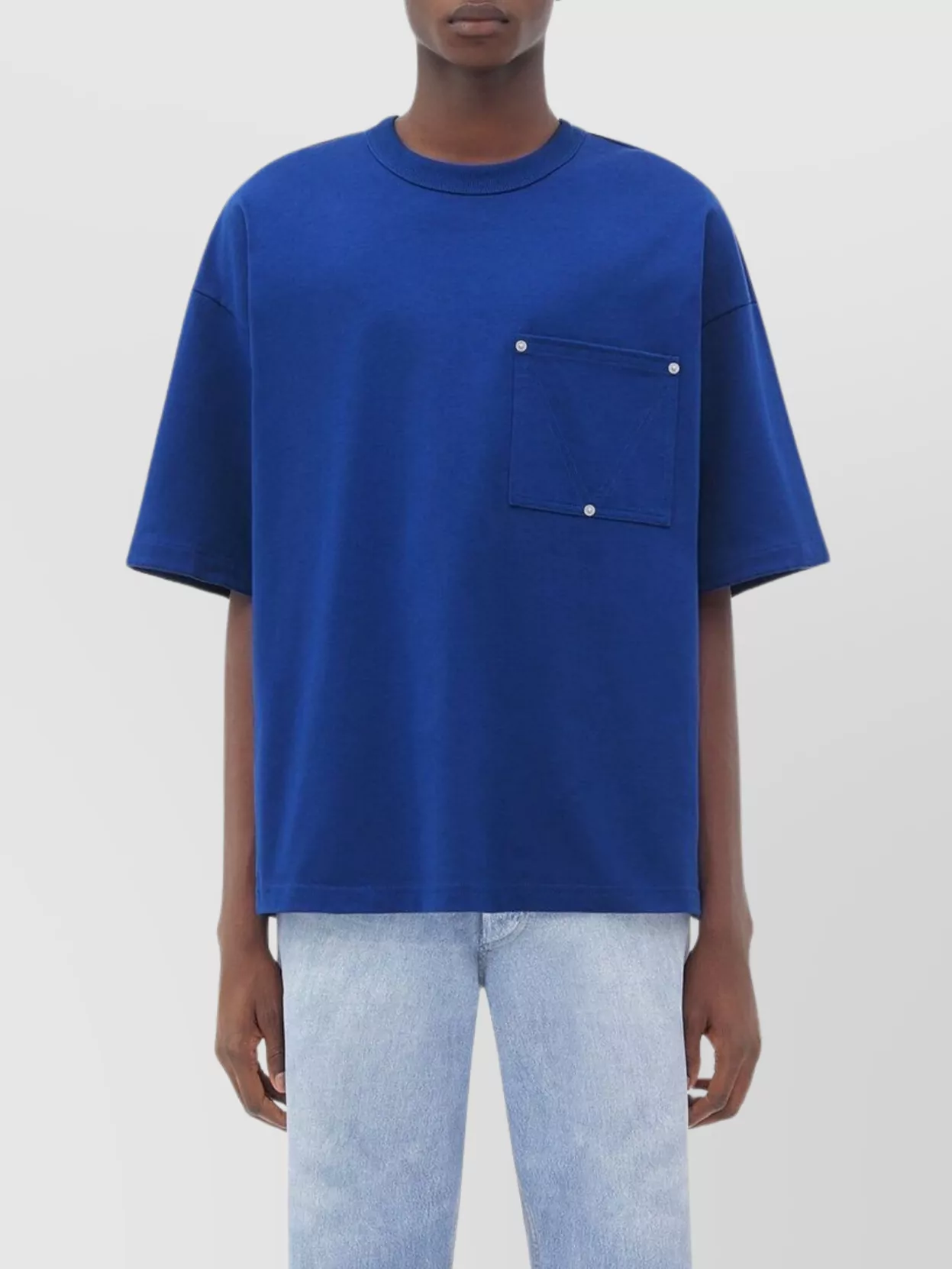 Bottega Veneta V-pocket Detail Oversized Cotton T-shirt In Blue