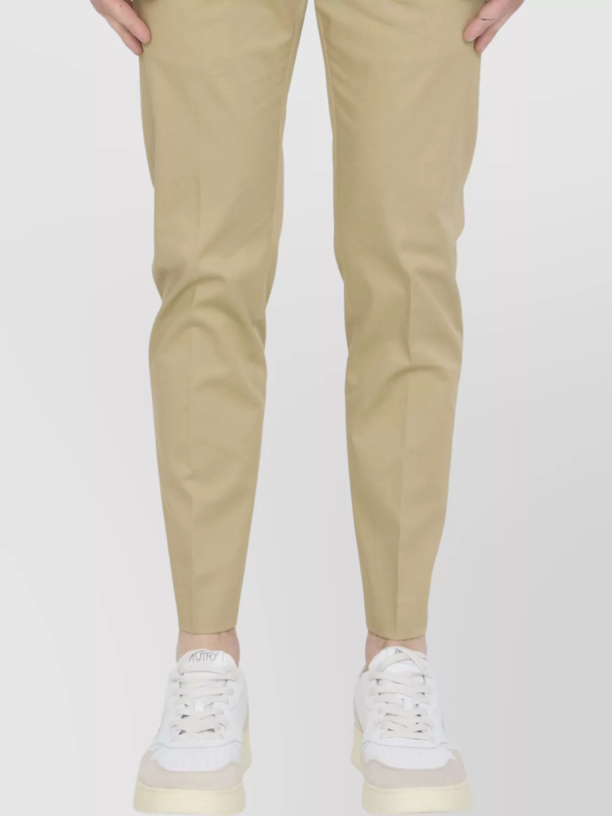 Pt Torino Slim Fit Cotton Trousers With Belt Loops In Neutral