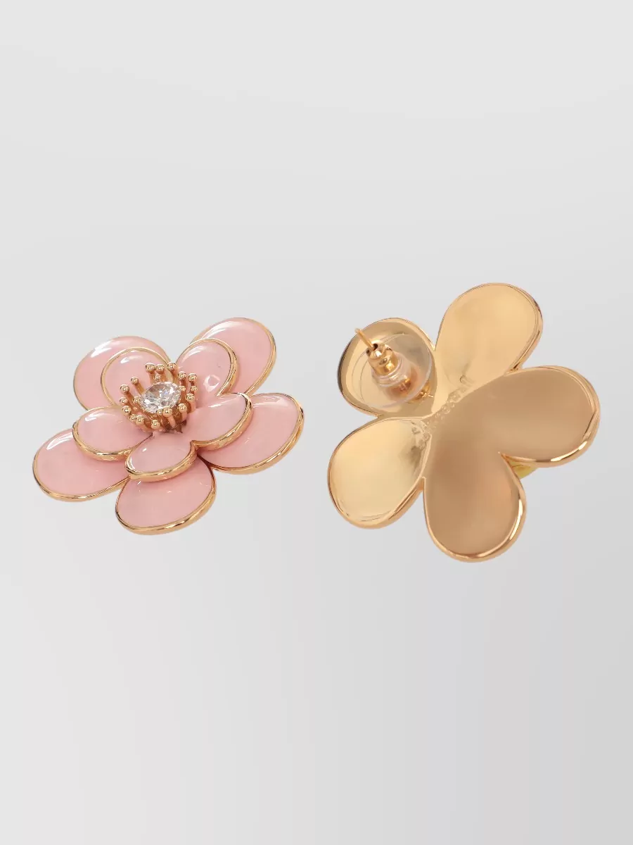 Self-Portrait Floral Crystal-Embellished Brass Earrings