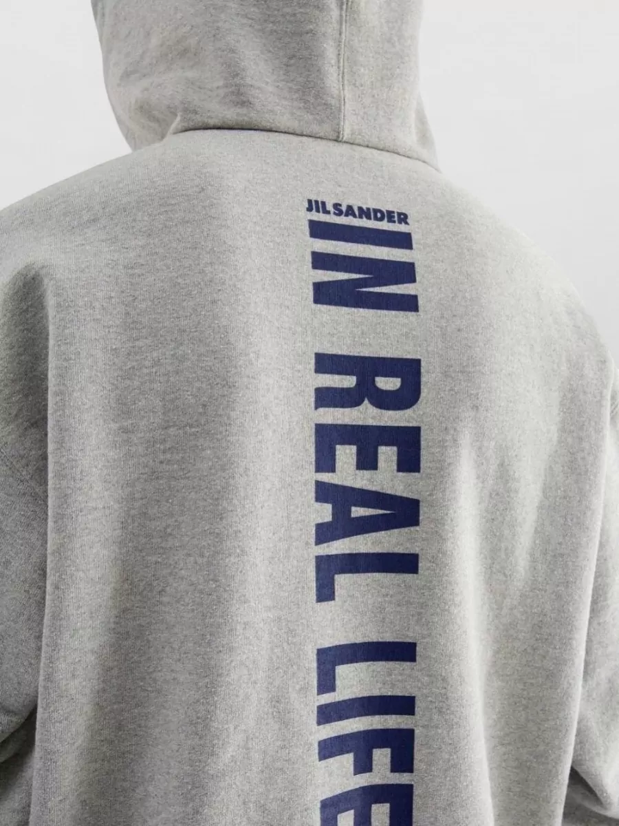 Jil Sander Cotton Logo Print Hooded Sweatshirt