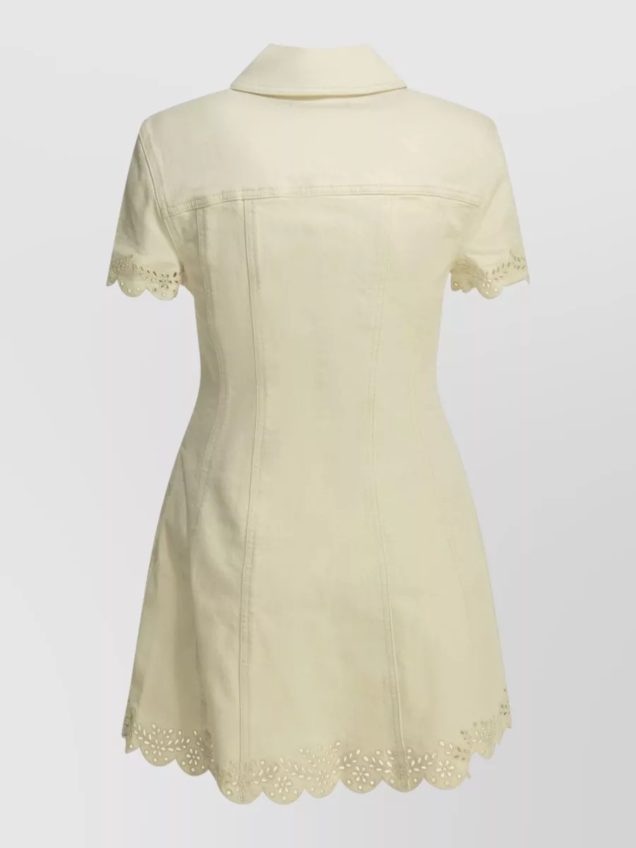Self-Portrait Denim Broderie Mini Dress