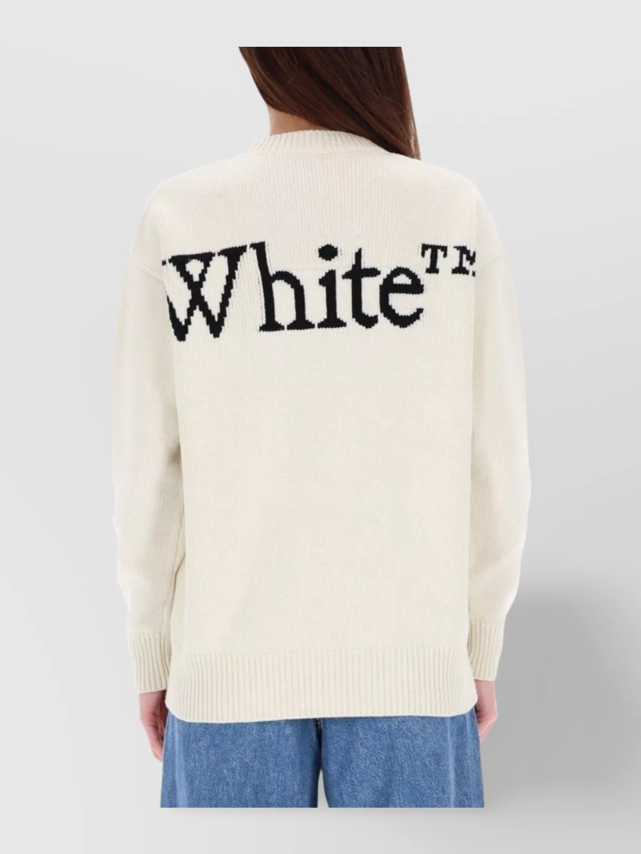 Off-white Logo Knit Sweater Crew Neck In White