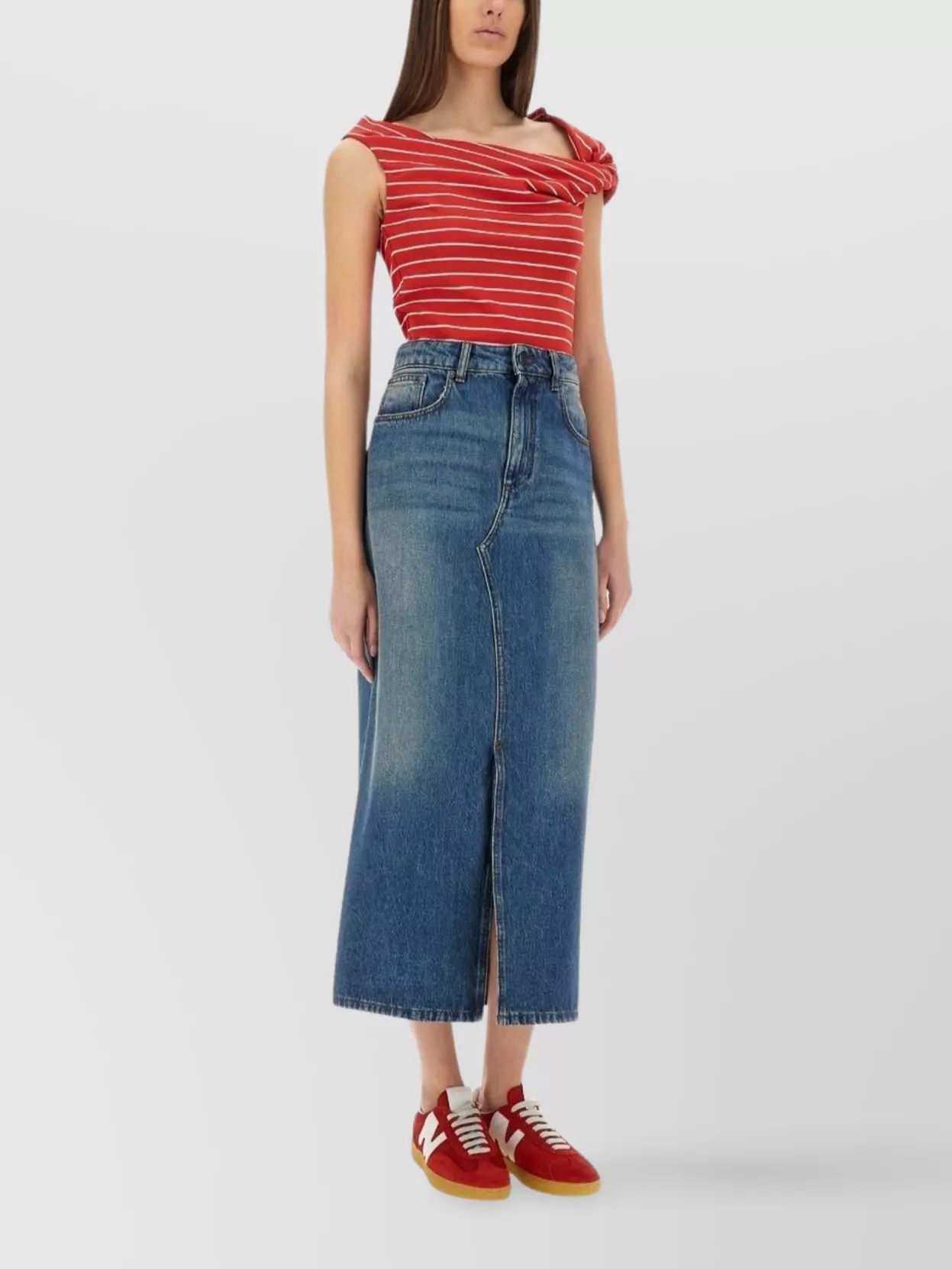 Msgm High-waisted Denim Skirt With Front Slit