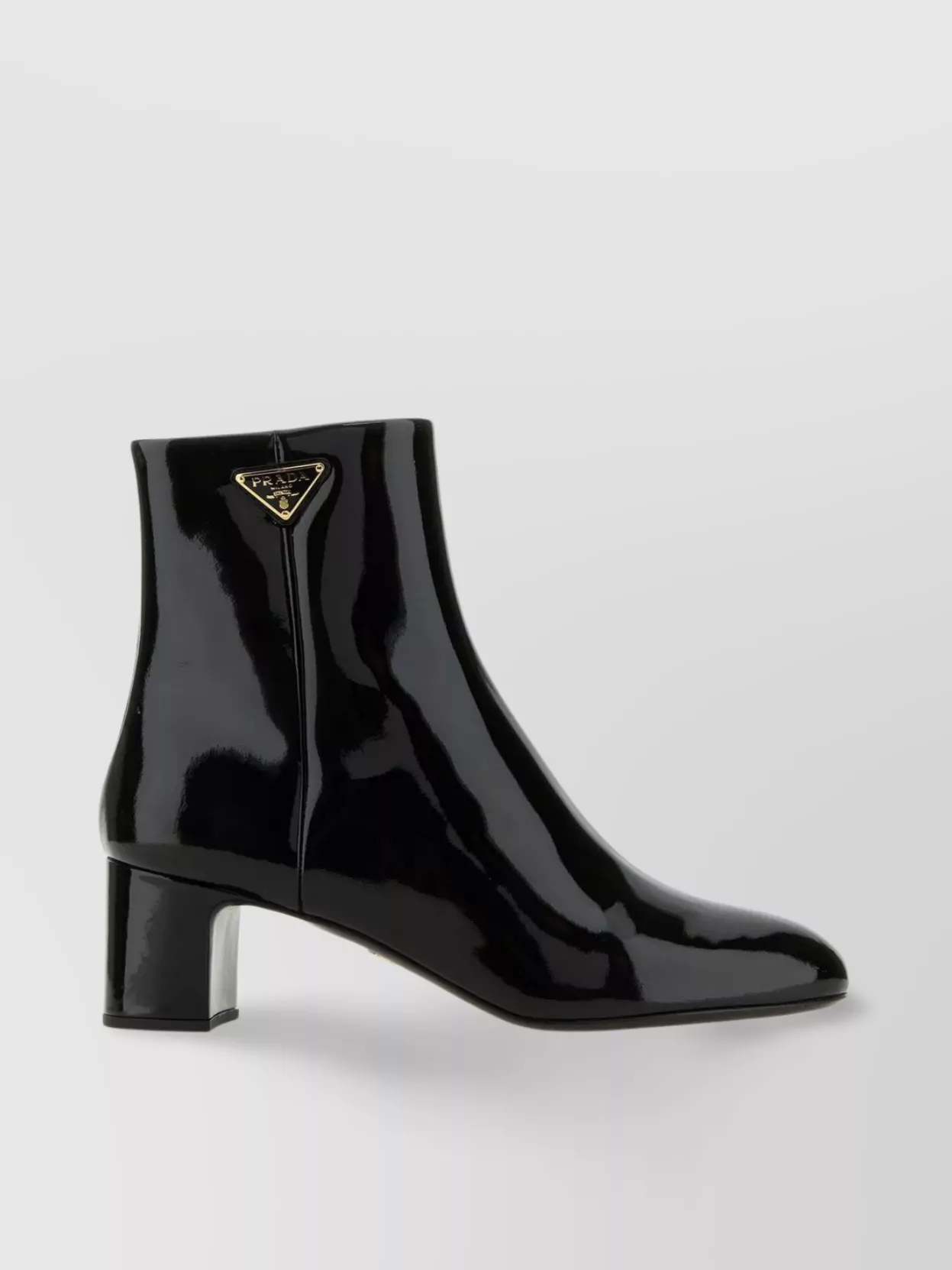 Shop Prada Leather Ankle Boots With Iconic Metal Triangle In Black
