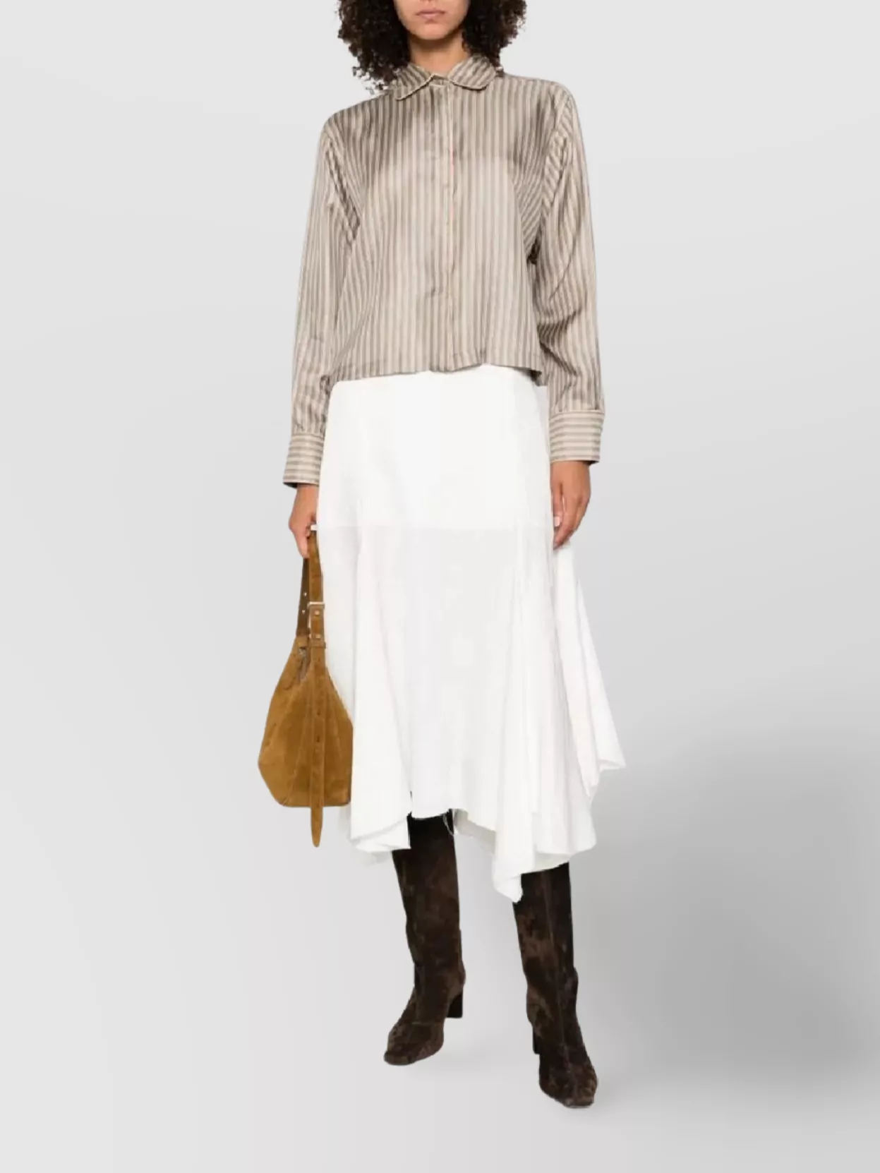 Max Mara Brama Striped Twill Silk Cropped Shirt Shirts Multicolor In Brown
