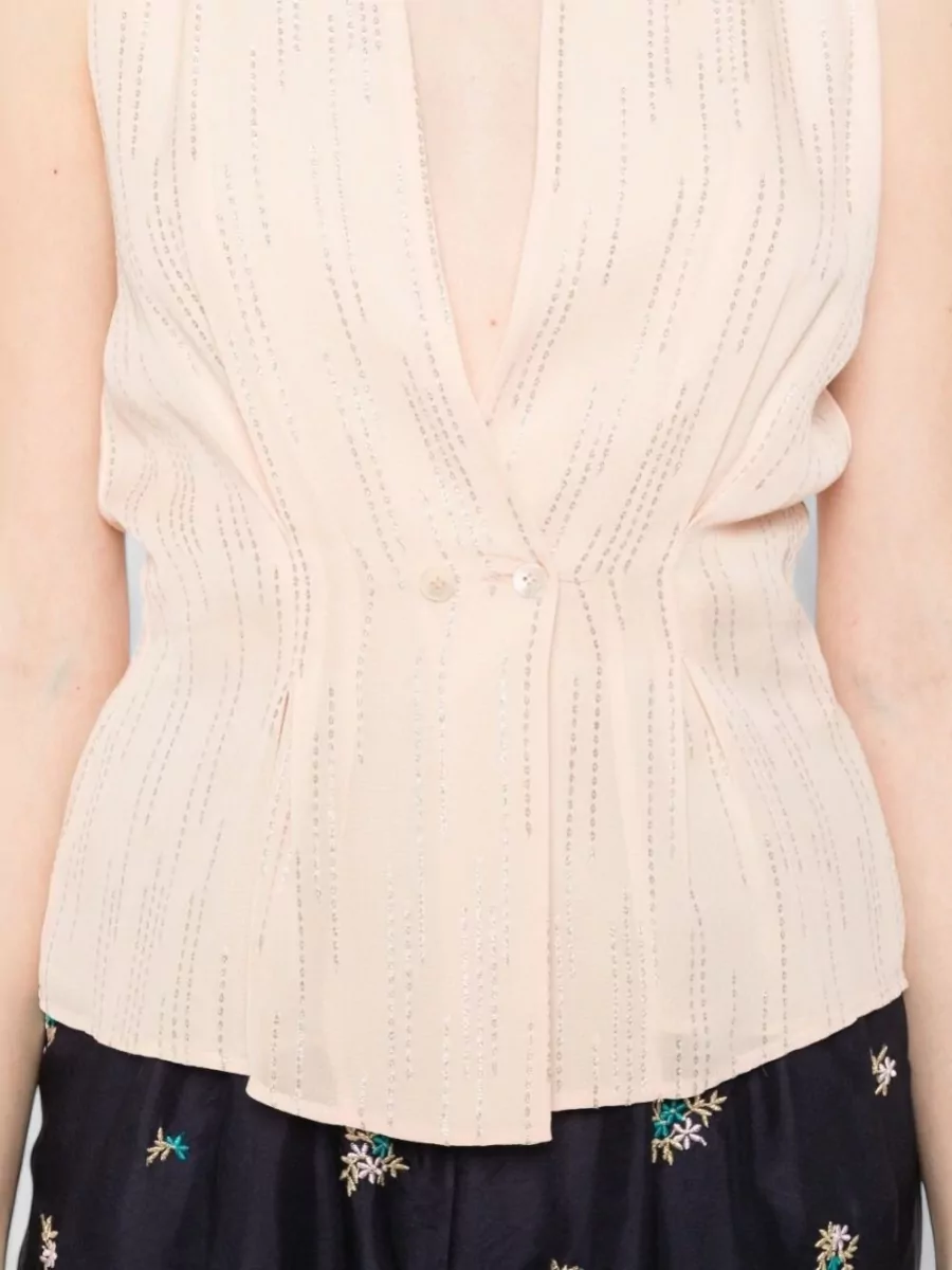 Forte Forte Draped Gathered Peplum Hem V-Neck Sleeveless Top