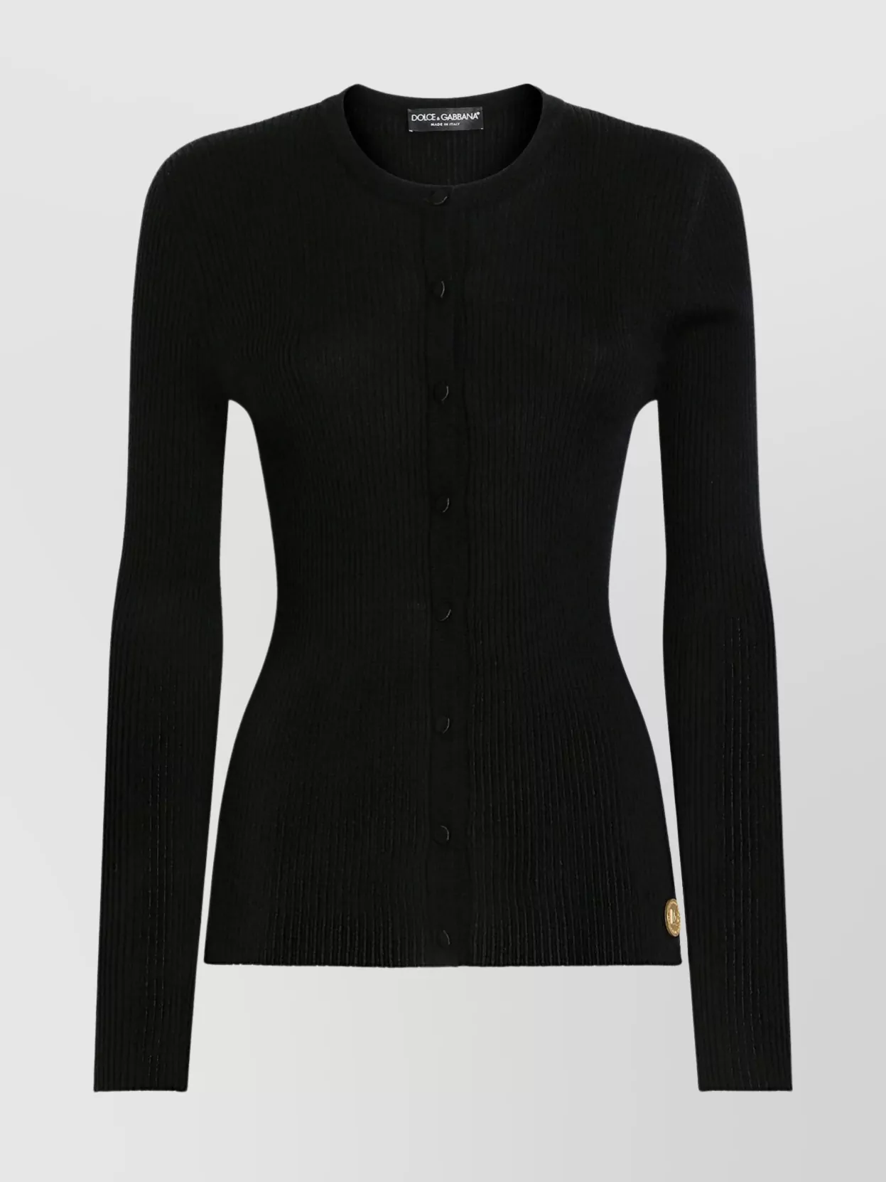 Dolce & Gabbana Long Sleeve Ribbed Knit Cardigan In Black