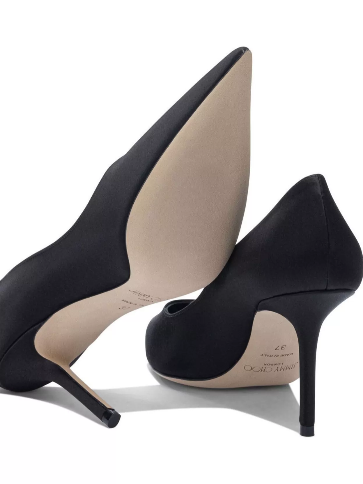 Jimmy Choo Satin Stiletto Pumps With Pointed Toe Design
