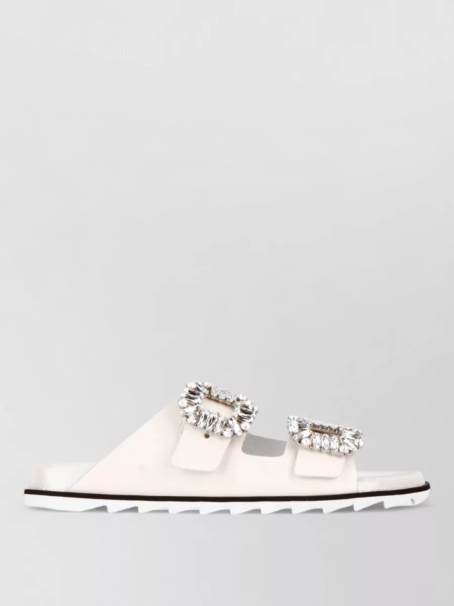 Roger Vivier Strass Buckle Slides Flat Sole Open Toe