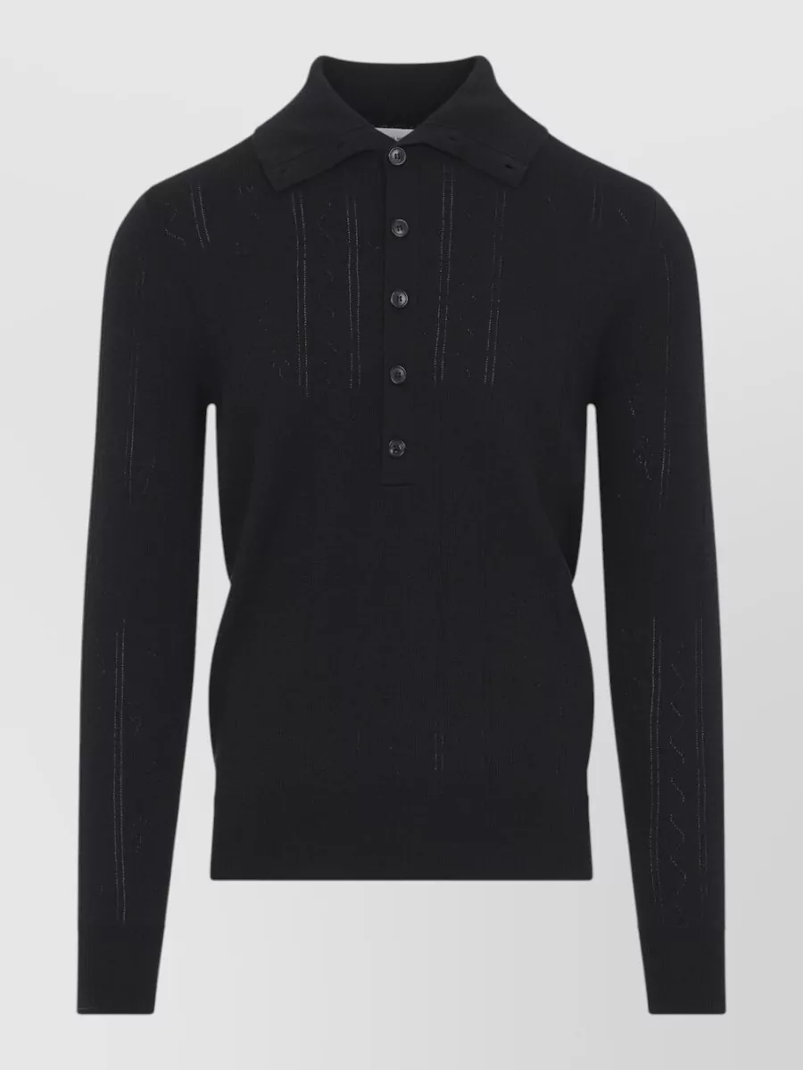 Dries Van Noten fine-knit virgin wool cotton long-sleeve polo cardigan