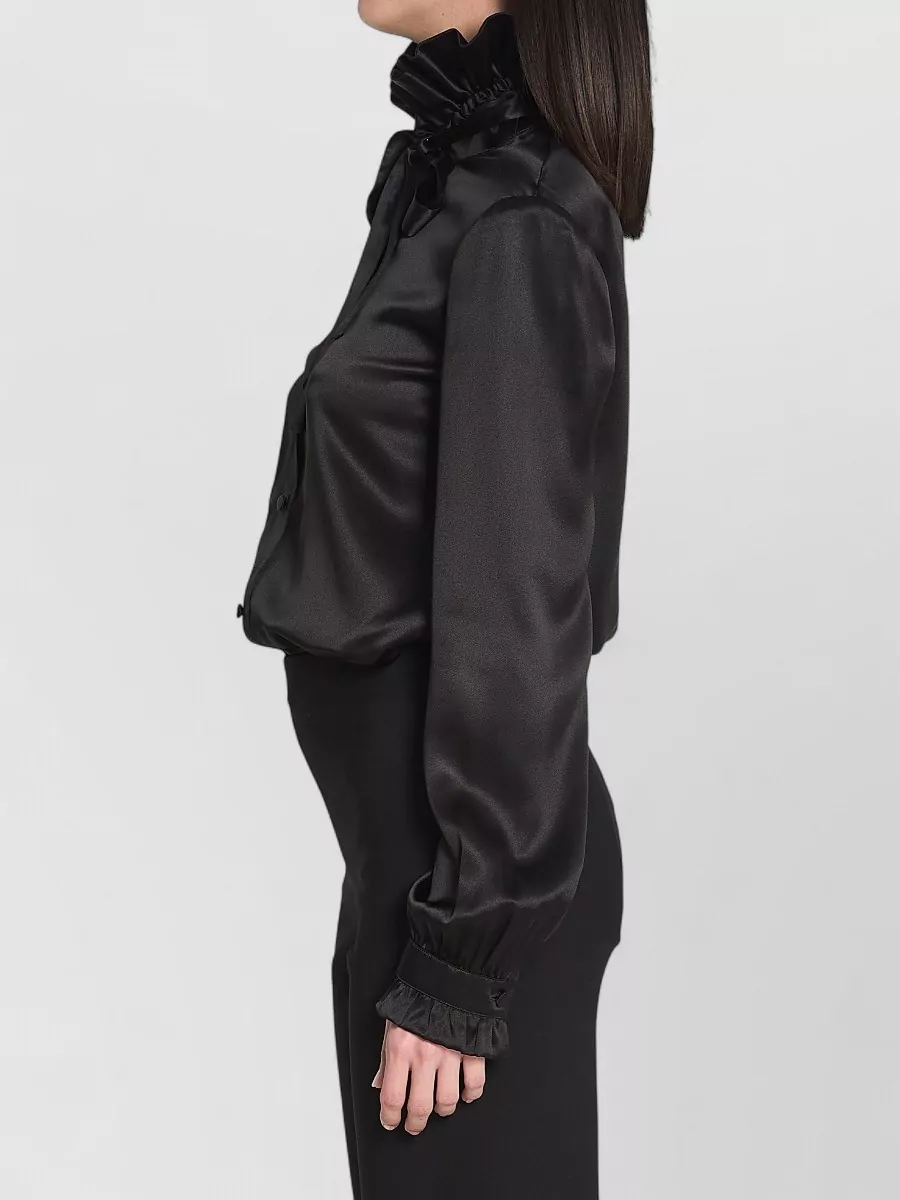 Gucci Silk Ruffled Bow Long-Sleeve Blouse
