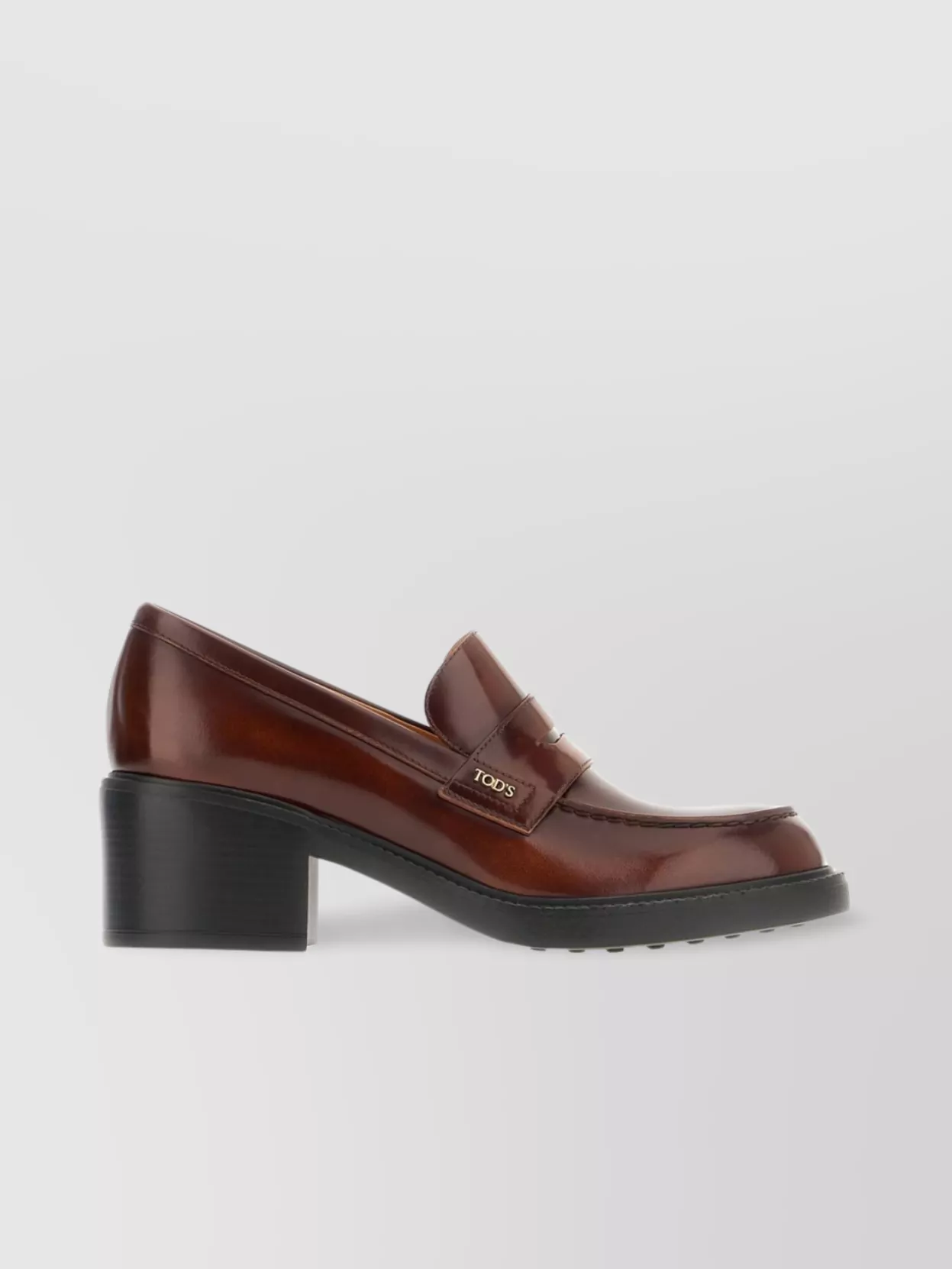 Tod's Leather Block Heel Loafers With Round Toe