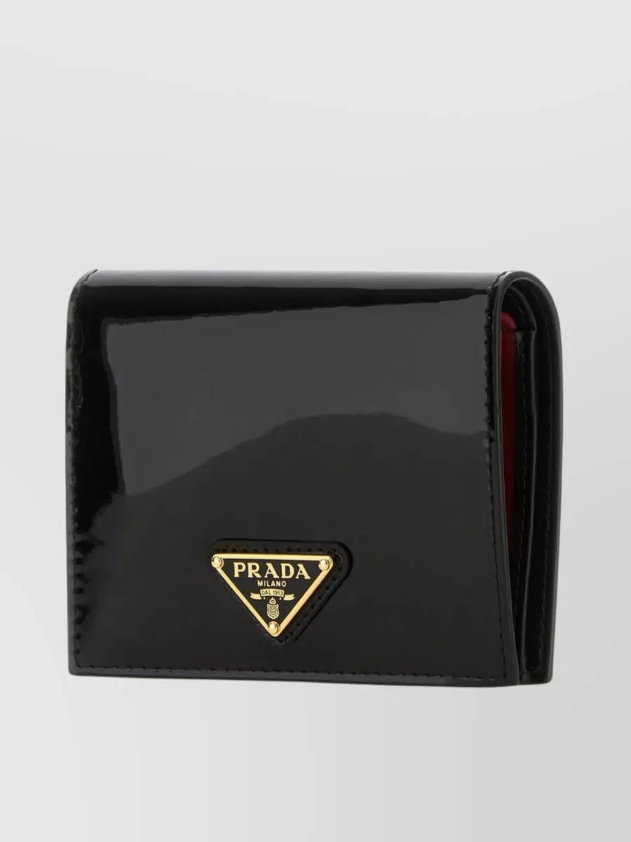 PRADA COMPACT LEATHER BIFOLD WALLET WITH PATENT FINISH