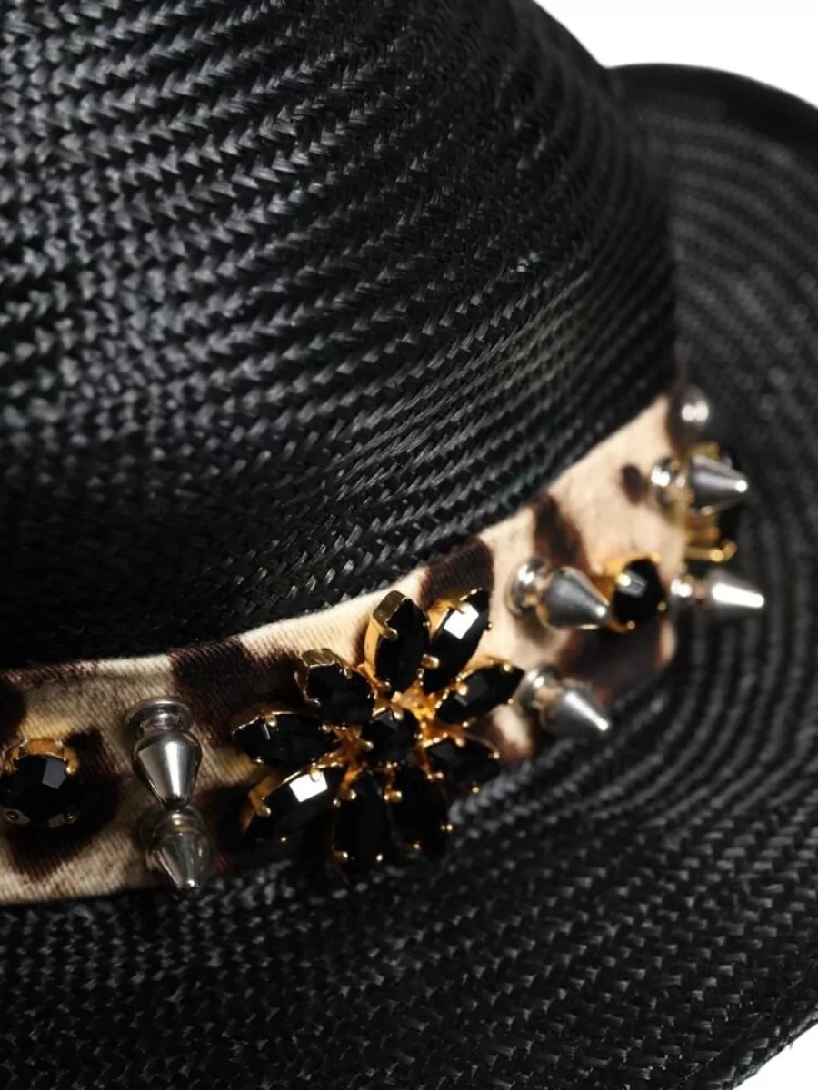 Dolce&Gabbana Crystal Embellished Wide Brim Straw Fedora Hat
