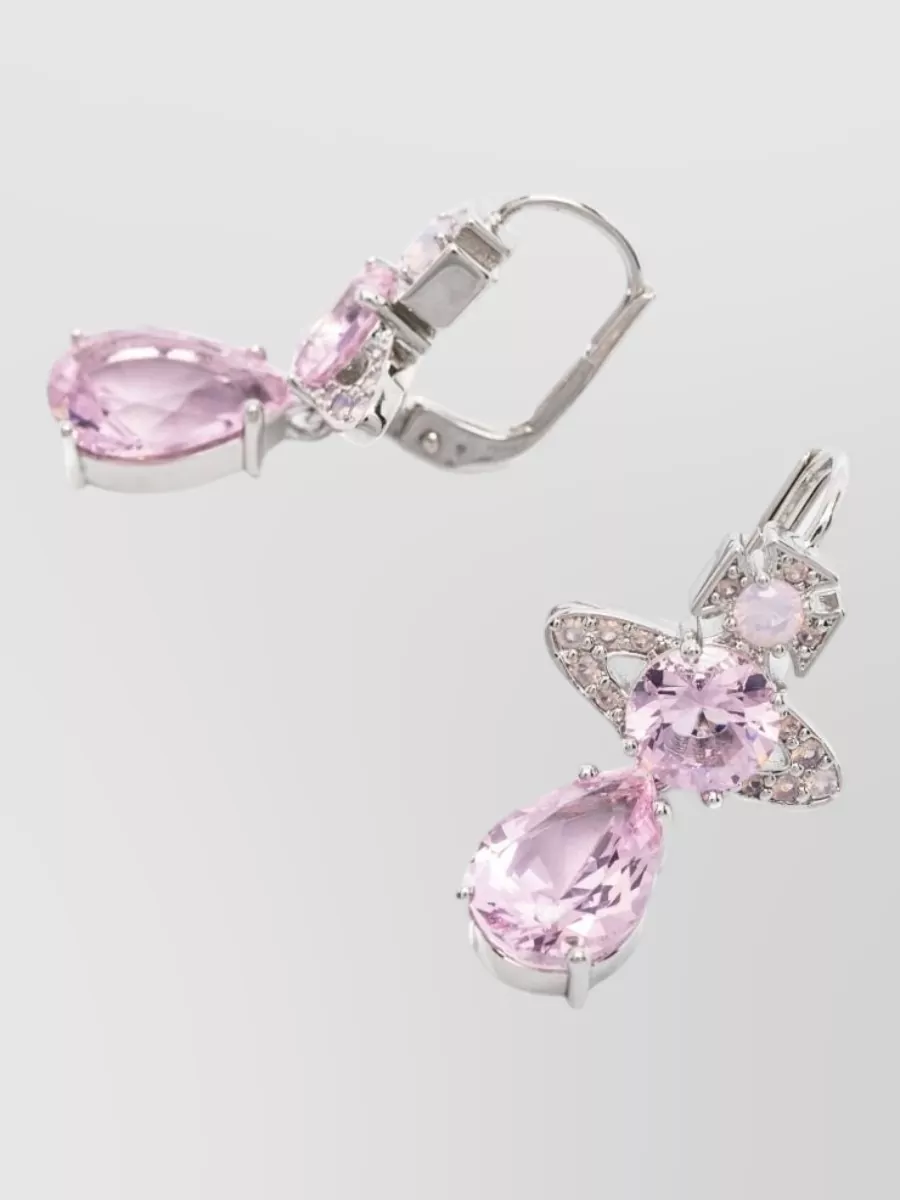 Vivienne Westwood Crystal Drop Earrings Polished Silver Tone