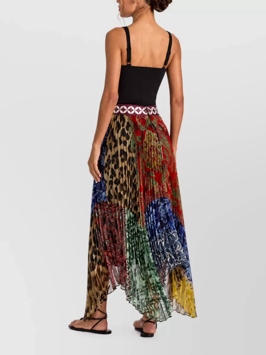 Alice + Olivia Printed High-Rise Pleated Handkerchief-Hem Maxi Skirt