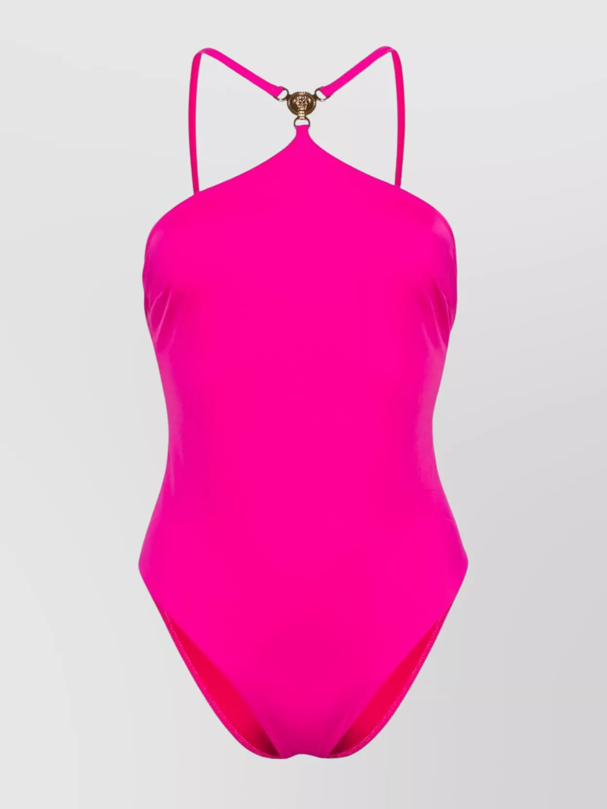 Shop Versace Halterneck High Cut Ring Detail Swimsuit