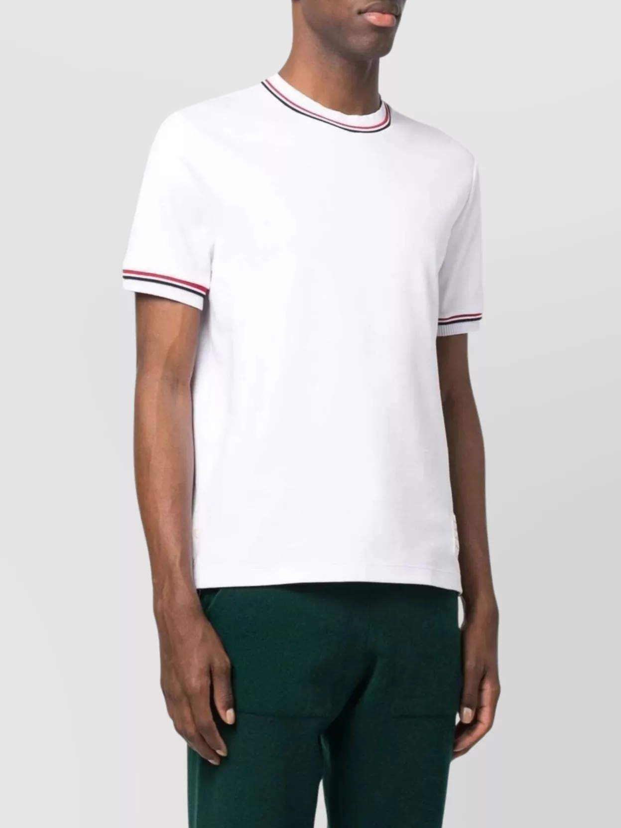 Thom Browne Crew-Neck Striped Trim T-Shirt