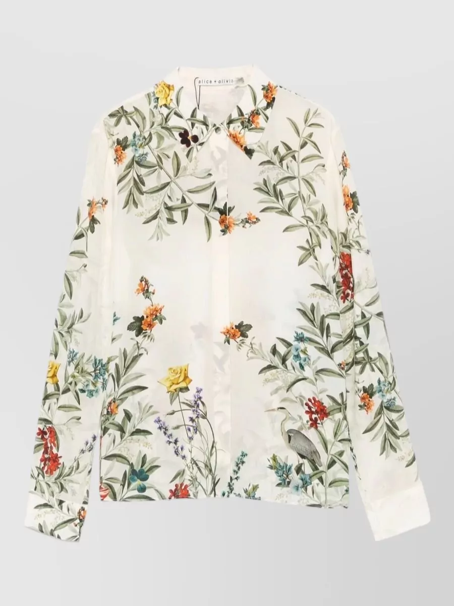 Alice + Olivia floral print silk long-sleeve shirt